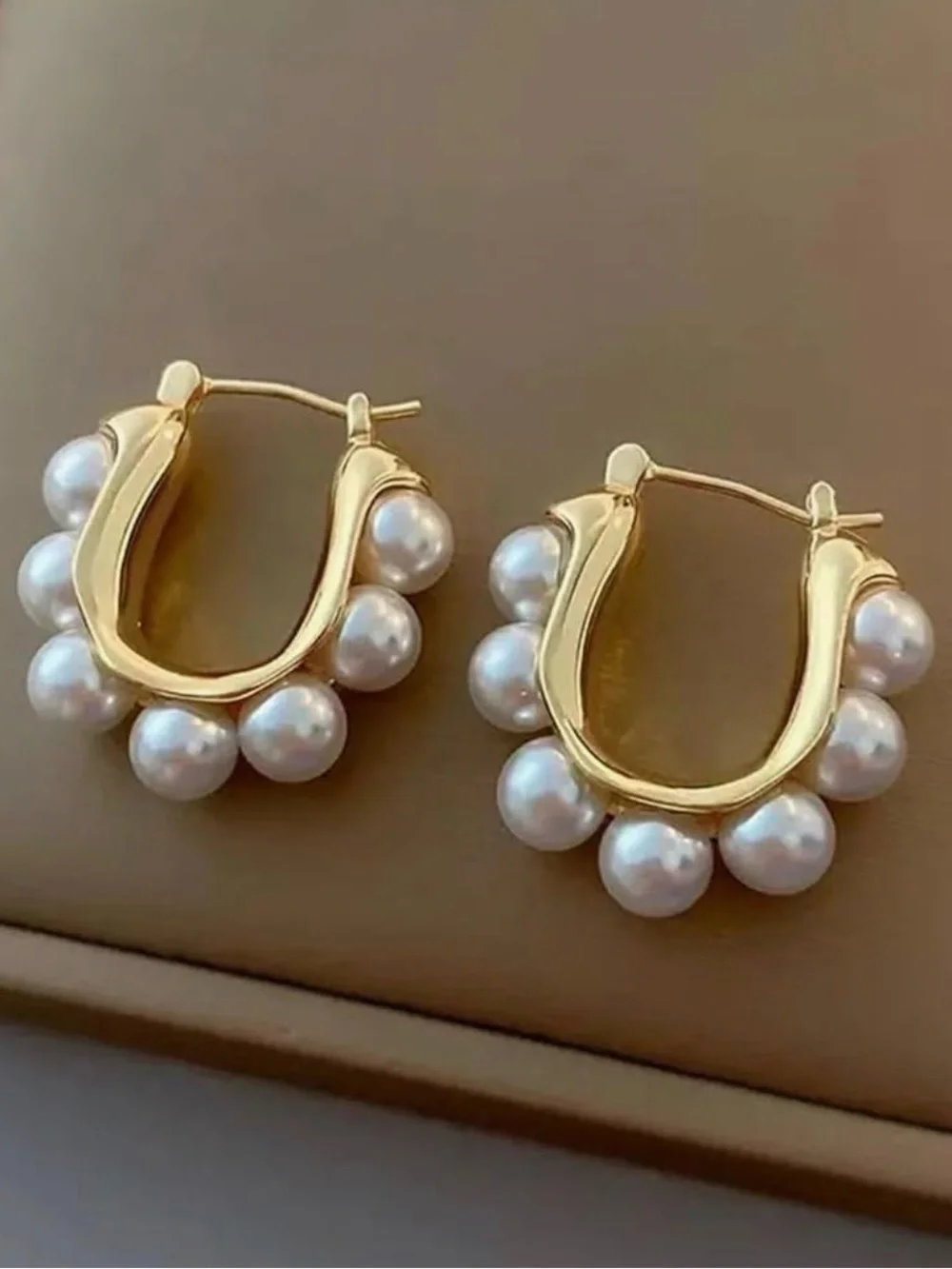 NEW 14k Gold Plated Pearl Hoop Earrings